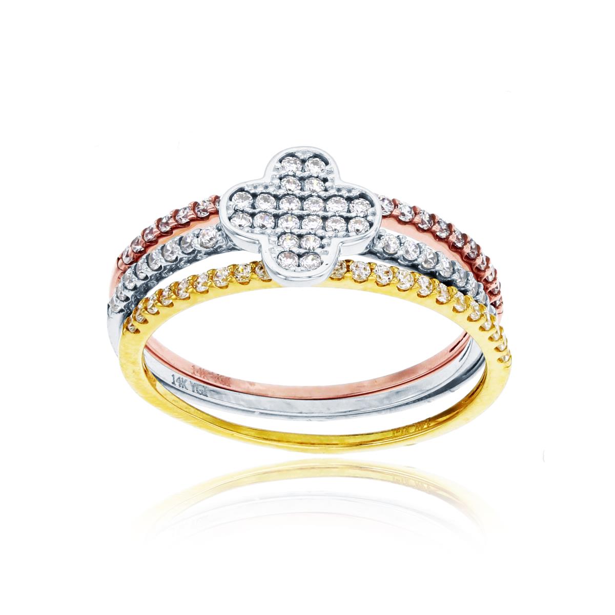 14K Tricolor Gold Rnd CZ Micropave 3-Rings Set