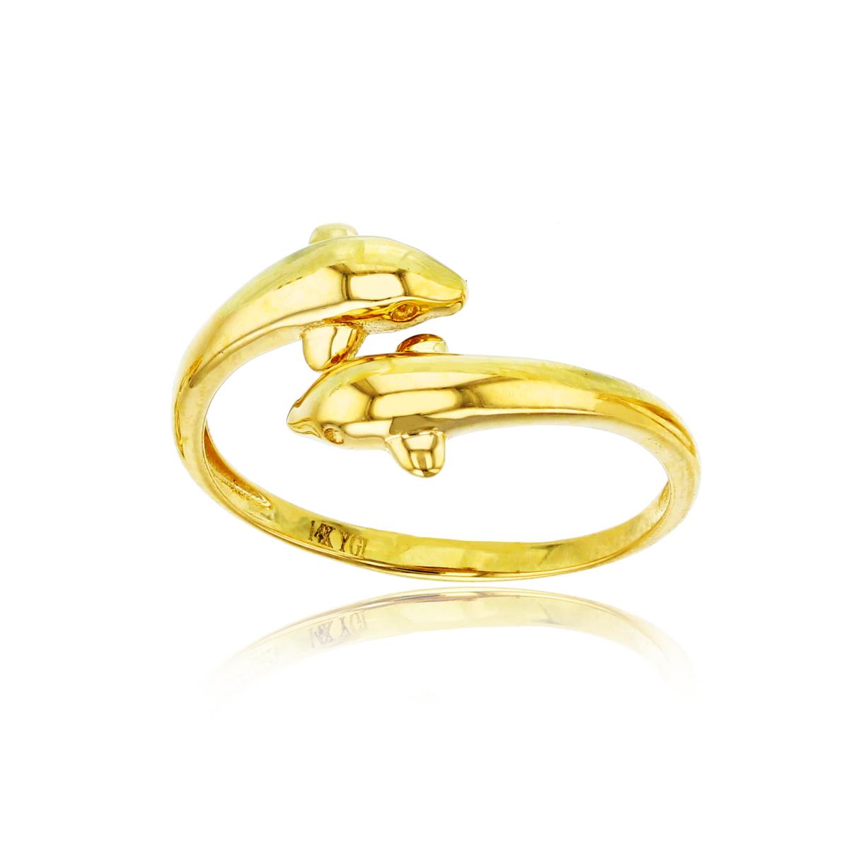 14K Yellow Gold Bypass Dolphins Ring
