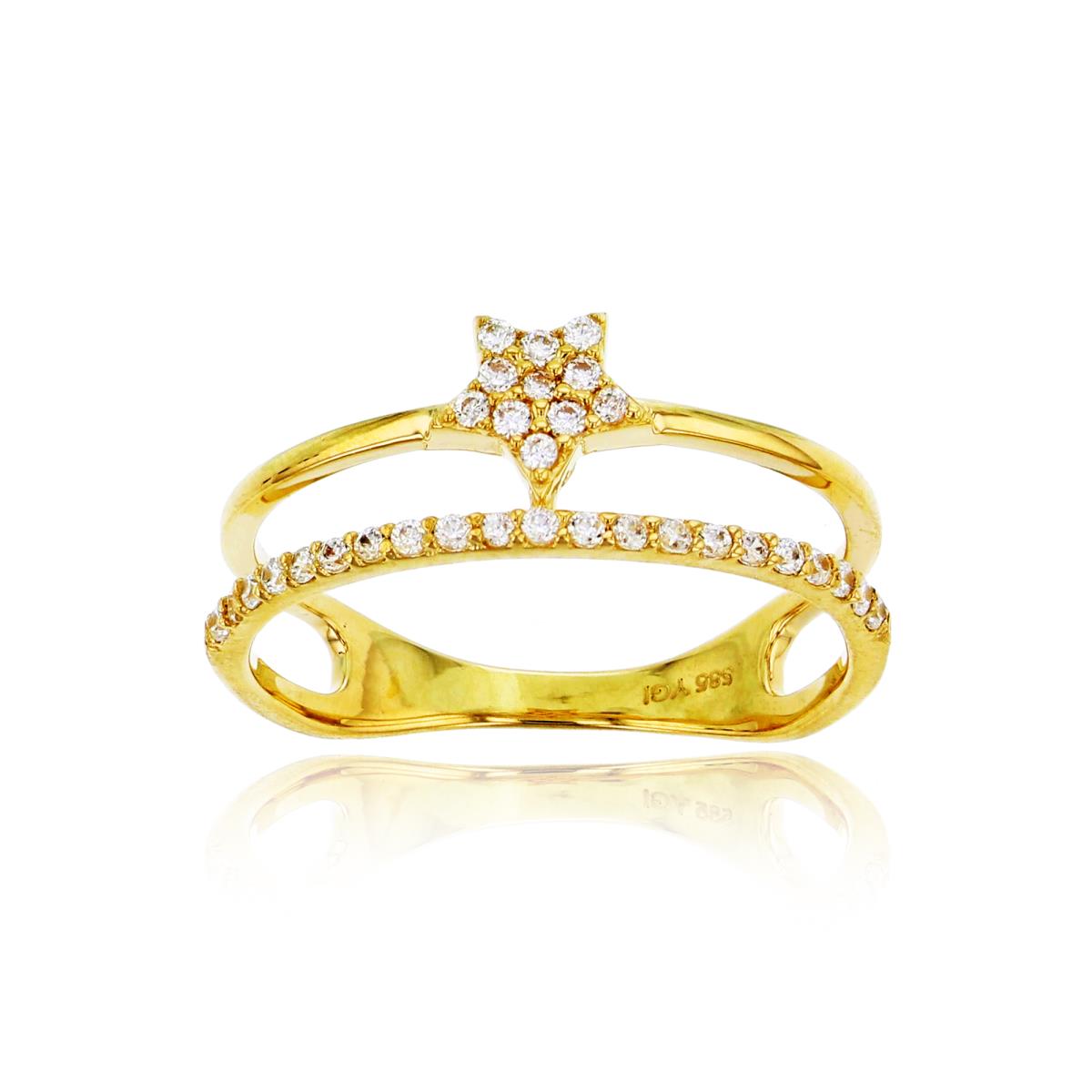 14K Yellow Gold Micropave Star 2-Strand Fashion Ring