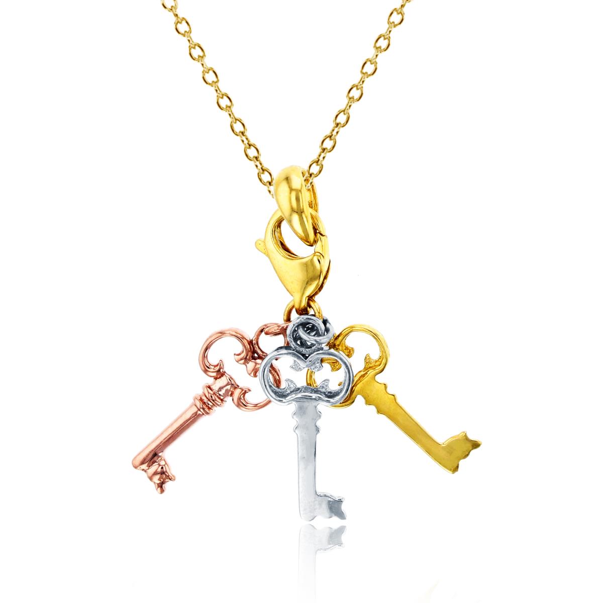 14K Tricolor Gold 3-Keys Bunch18"Necklace