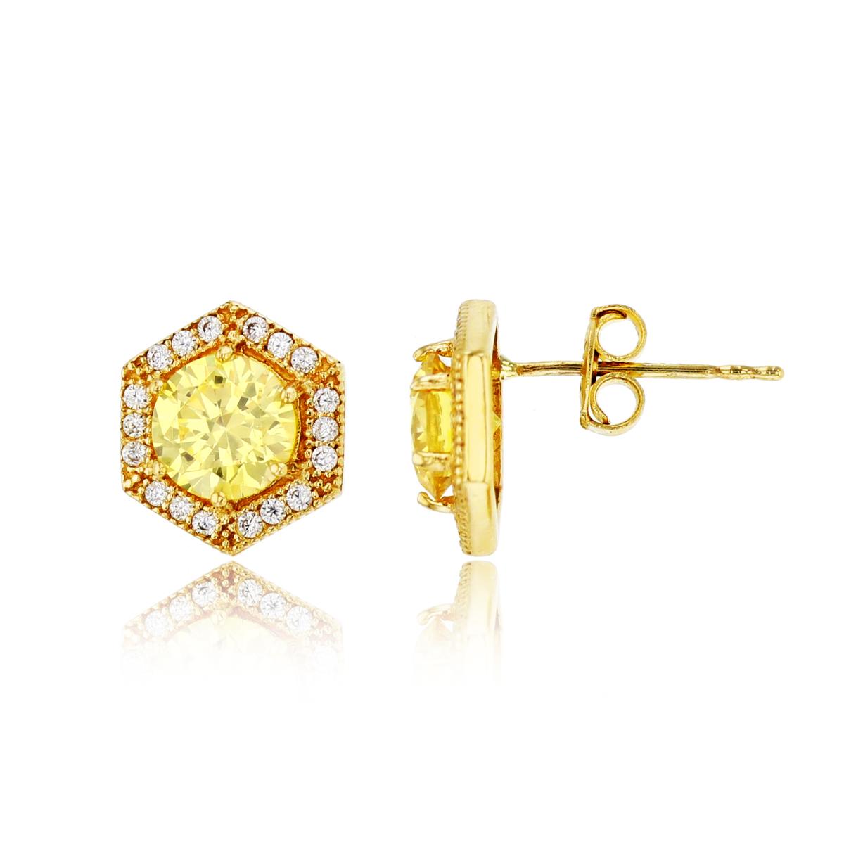 14K Yellow Gold 5.5mm Yellow Rd Cut Hexagon Stud Earring