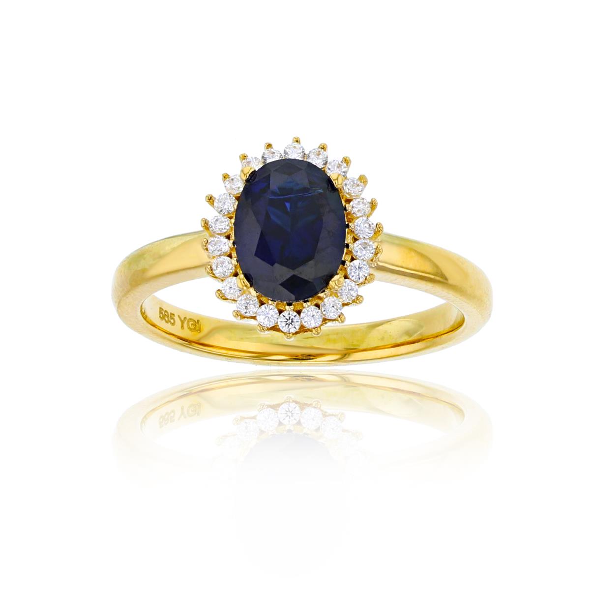 14K Yellow Gold 8x6mm Sapphire Oval CZ Halo Engagement Ring