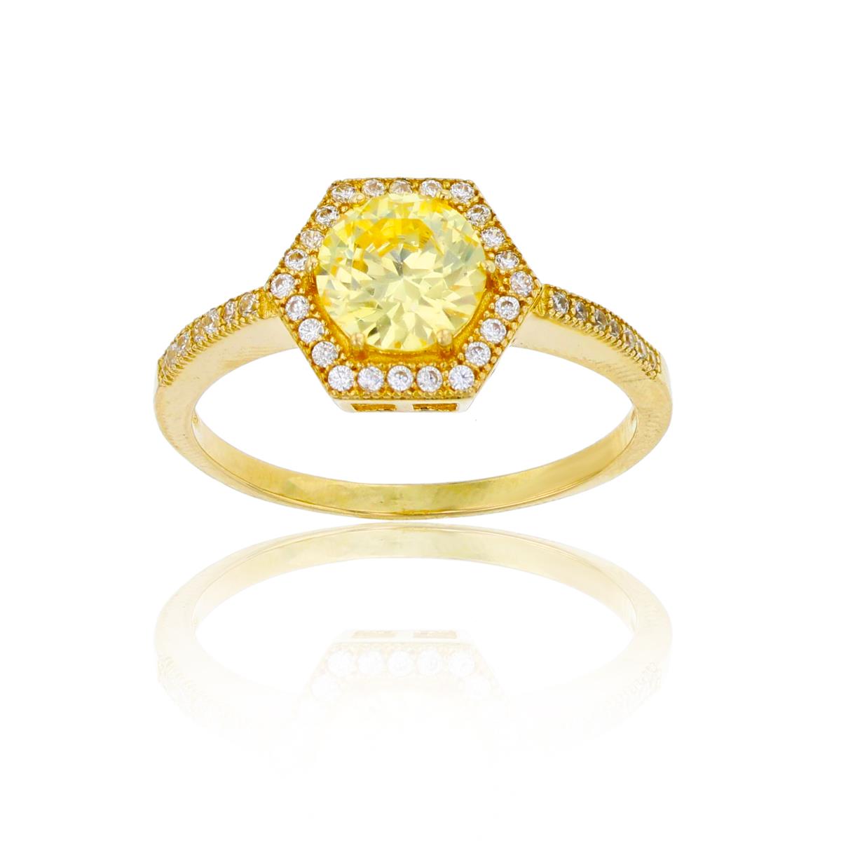 14K Yellow Gold 6.5mm Yellow Rd Cut CZ Hexagon Engagement Ring