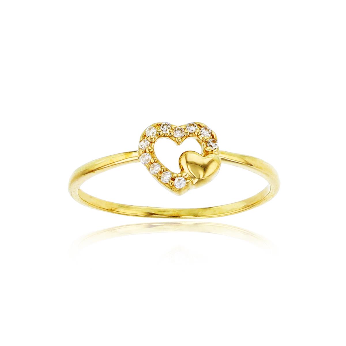 14K Yellow Gold White CZ Open Heart Fashion Ring