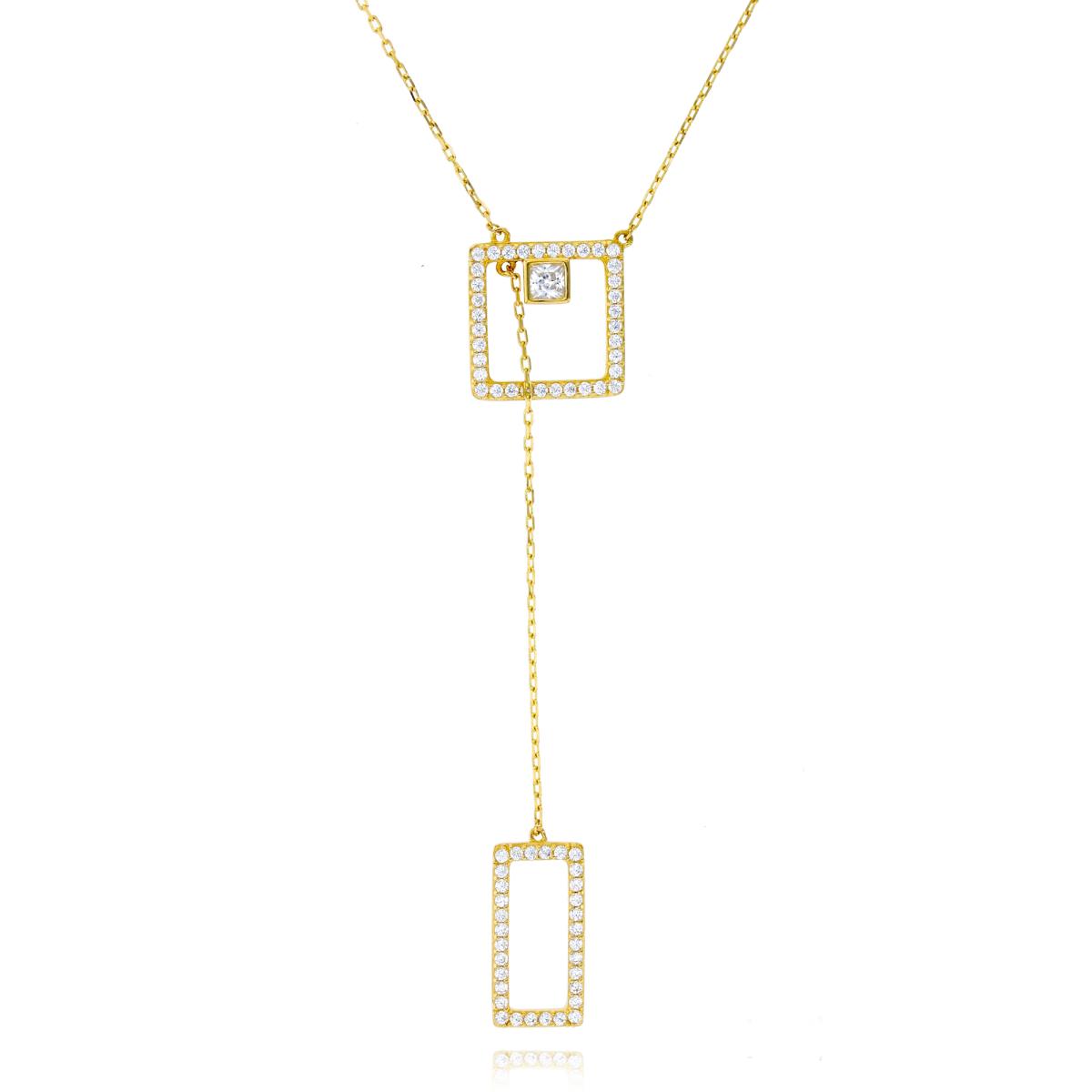 14K Yellow Gold Rnd/PR CZ Rectangle & SQ Open Dangling 17"+1"ext Necklace