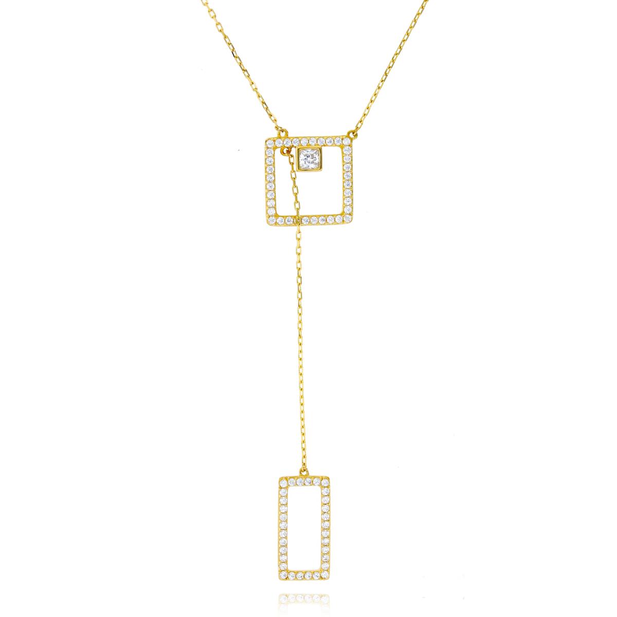 14K Yellow Gold Rnd/PR CZ Rectangle & SQ Open Dangling 17"+1"ext Necklace