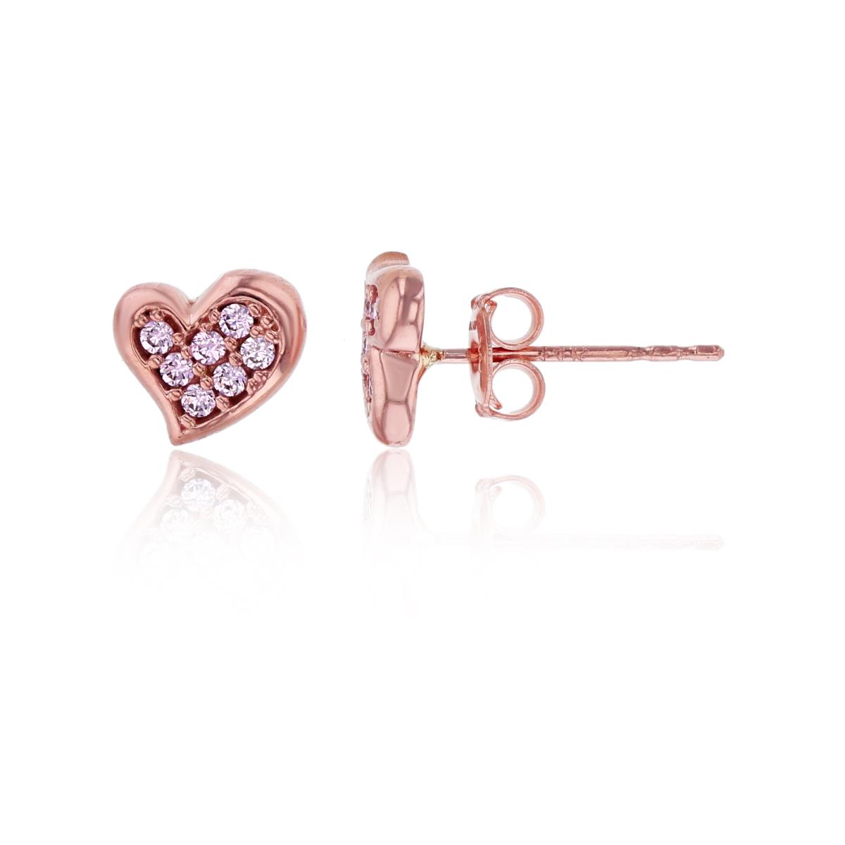 14K Rose Gold Paved Heart Stud Earring