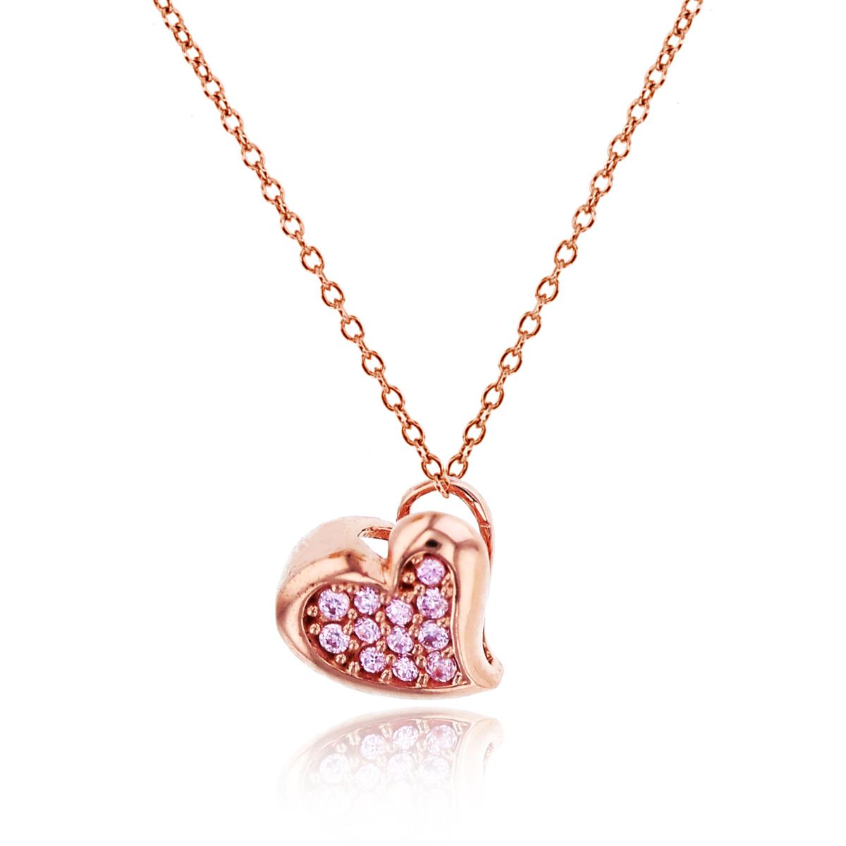 14K Rose Gold Paved Heart 18" Necklace