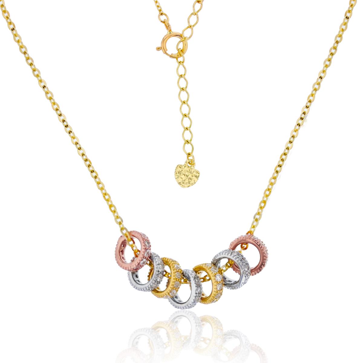 14K Tricolor Gold 7-Movable Milgrain Circles 17"+1"ext Necklace