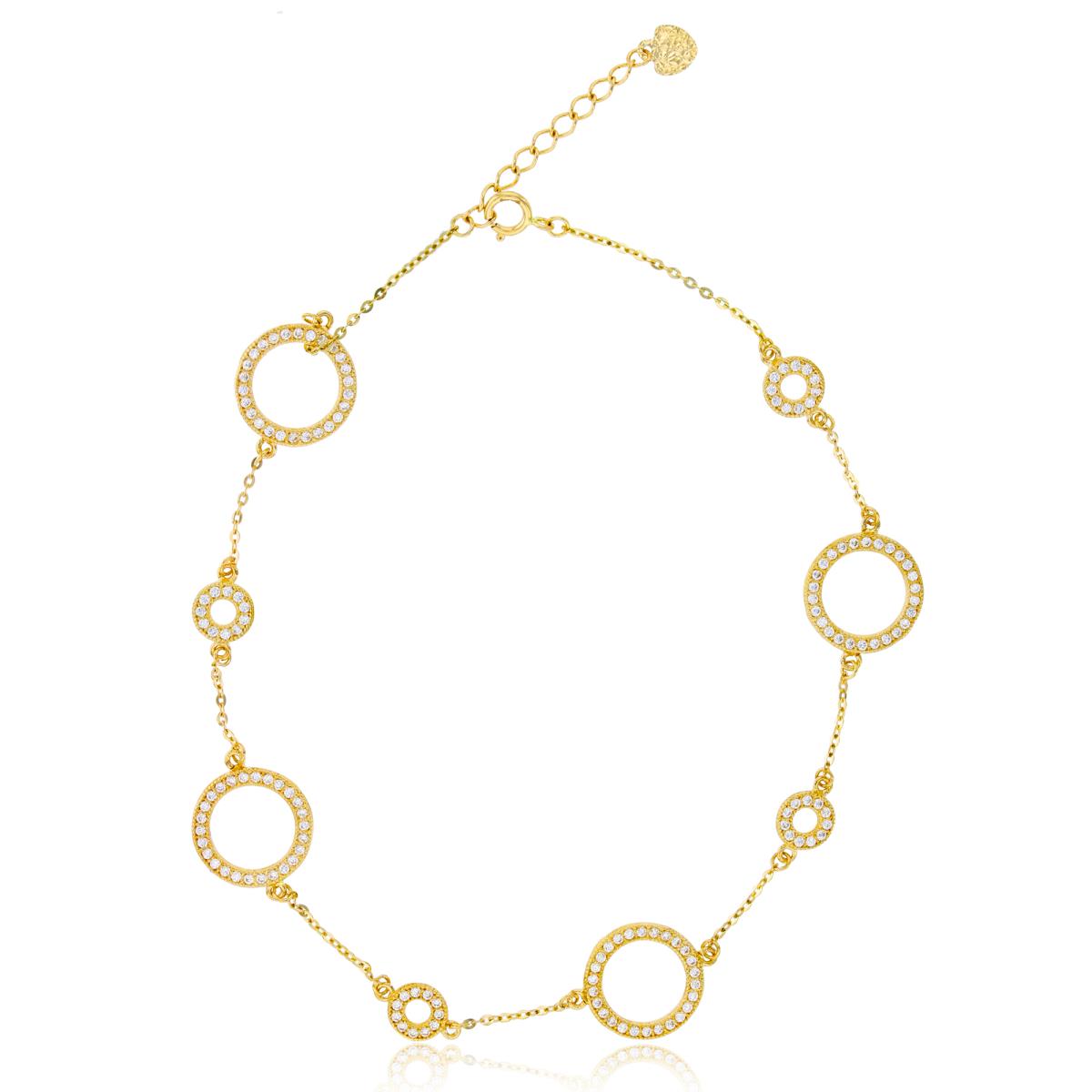 14K Yellow Gold Micropave Open Circle Charm 9+1" Anklet