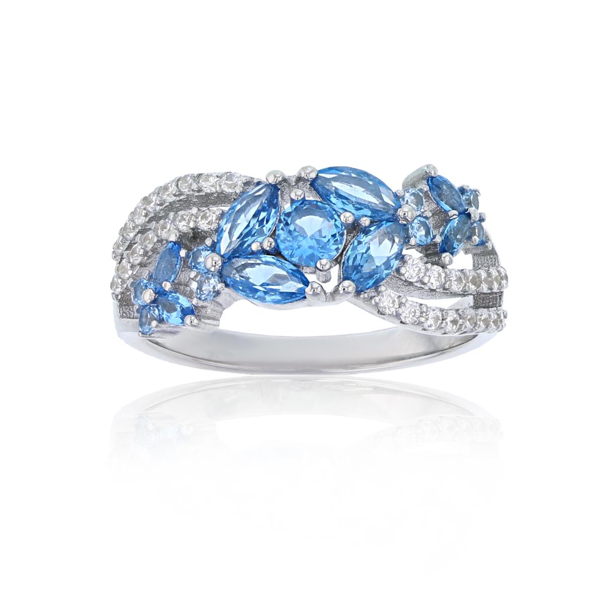 Sterling Silver Rhodium Swiss Blue & White CZ Multi Strand Butterfly Fashion Ring