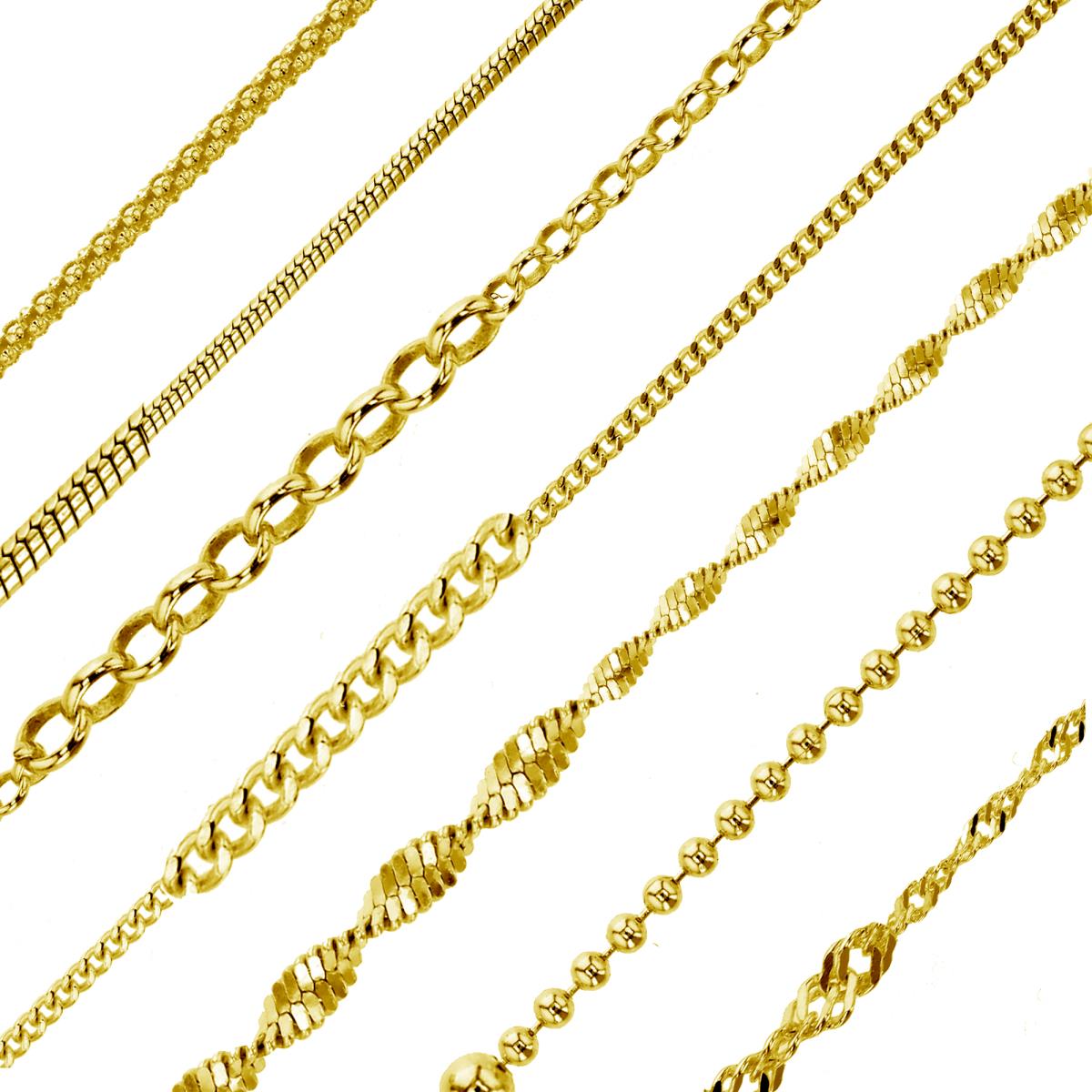 Sterling Silver Yellow 1-Micron 20" Chain Set (Set of 7) 