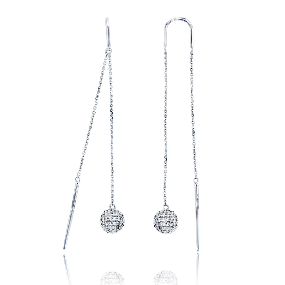 Sterling Silver Rhodium Rnd Created White Sapphire Balls Dangling on chain Earring