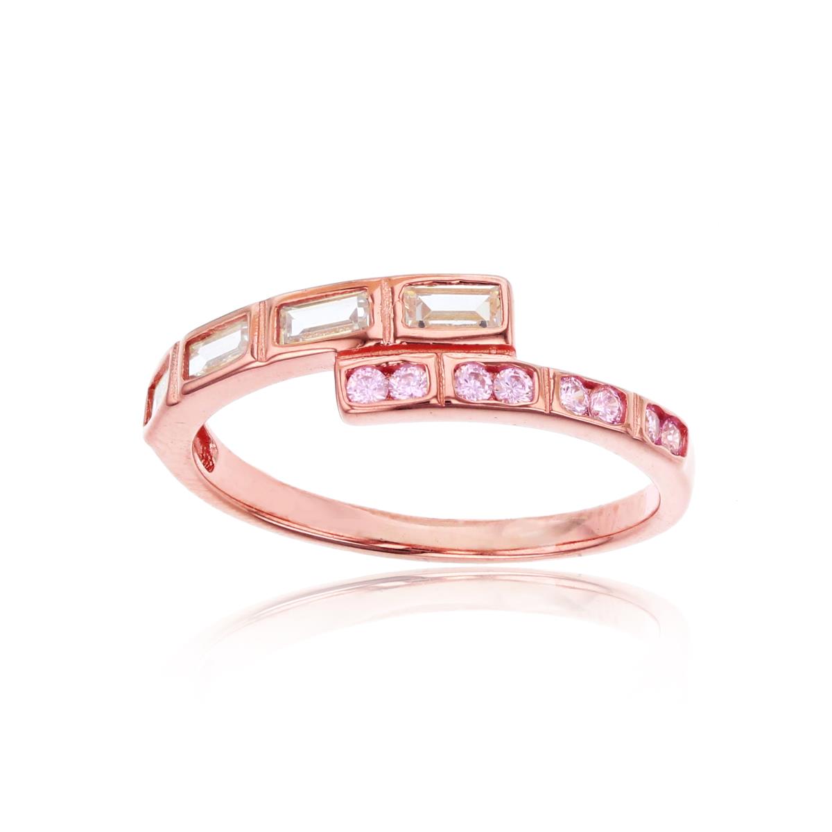 Sterling Silver Rose SB & Rnd Pink CZ Bypass Rows Band