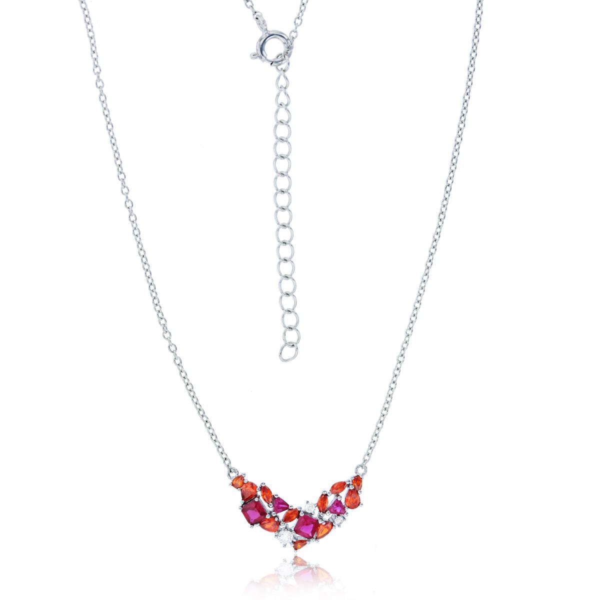Sterling Silver Rhodium Multishape Multicolor CZ Scattered 18"+2"ext Necklace