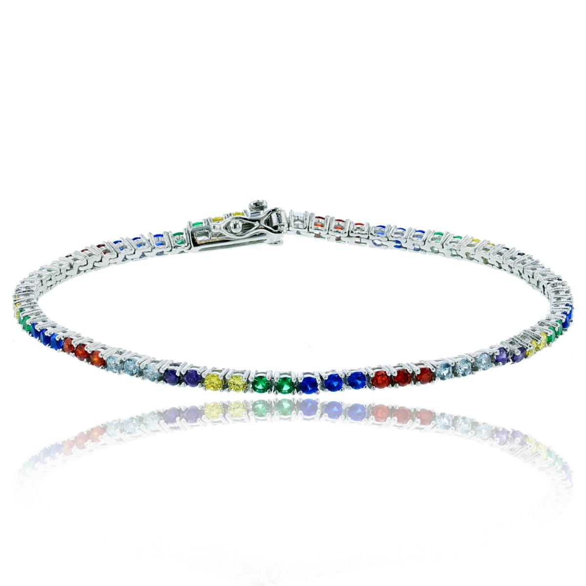 Sterling Silver Rhodium 2mm Rnd Multicolor Flexi Row 7.25"Bracelet