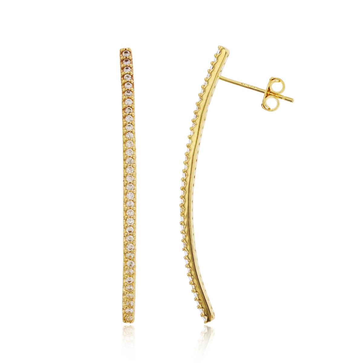 10K Yellow Gold Rnd CZ Row Bar Dangling Earring with Clutch