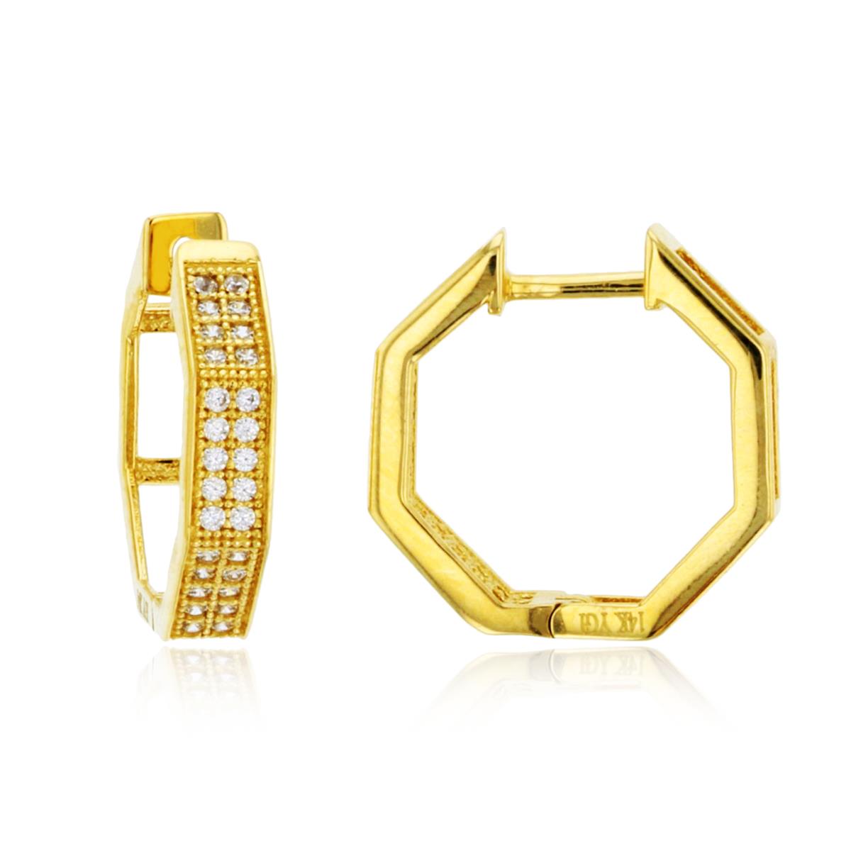 10K Yellow Gold Rnd CZ Milgrain Micropave16.5X3.5mm Huggie Earring