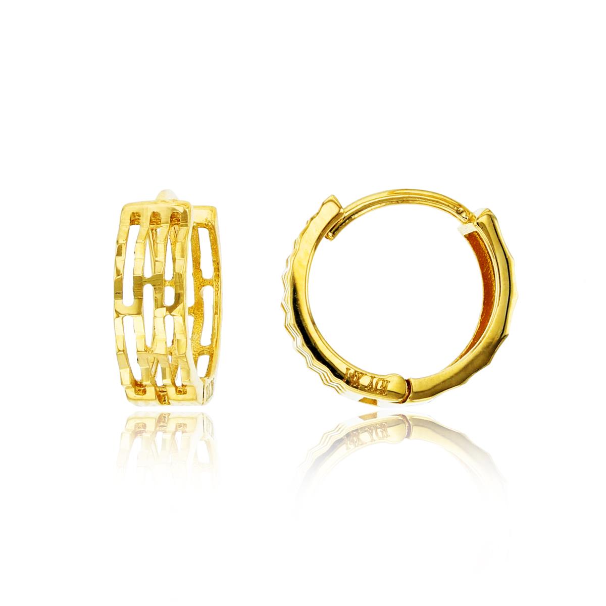 10K Yellow Gold Diamond Cut Textured 13X4.3mm Huggie Earring