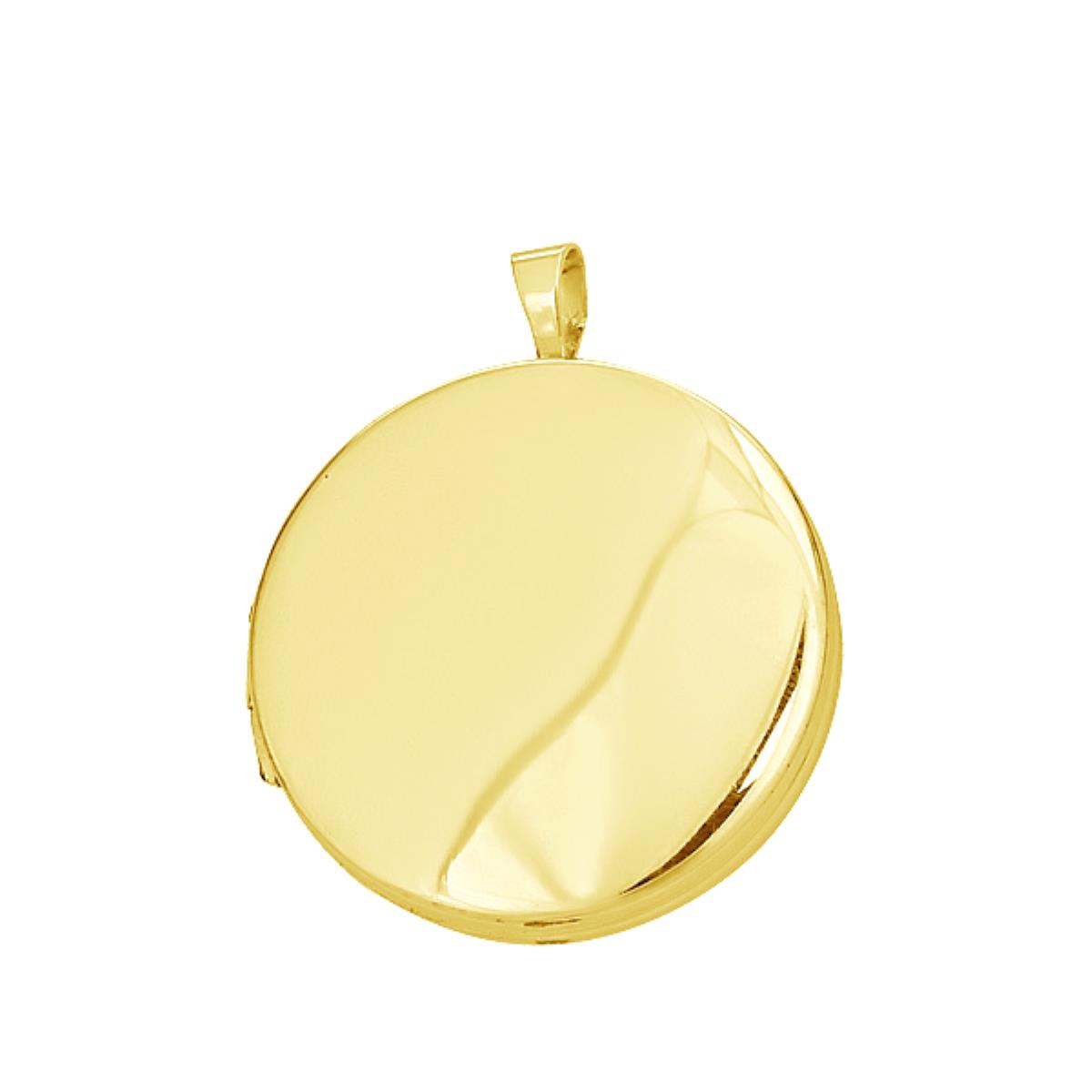 14K Yellow Gold High Polished and Satin Reversible 22mm Round Locket Pendant