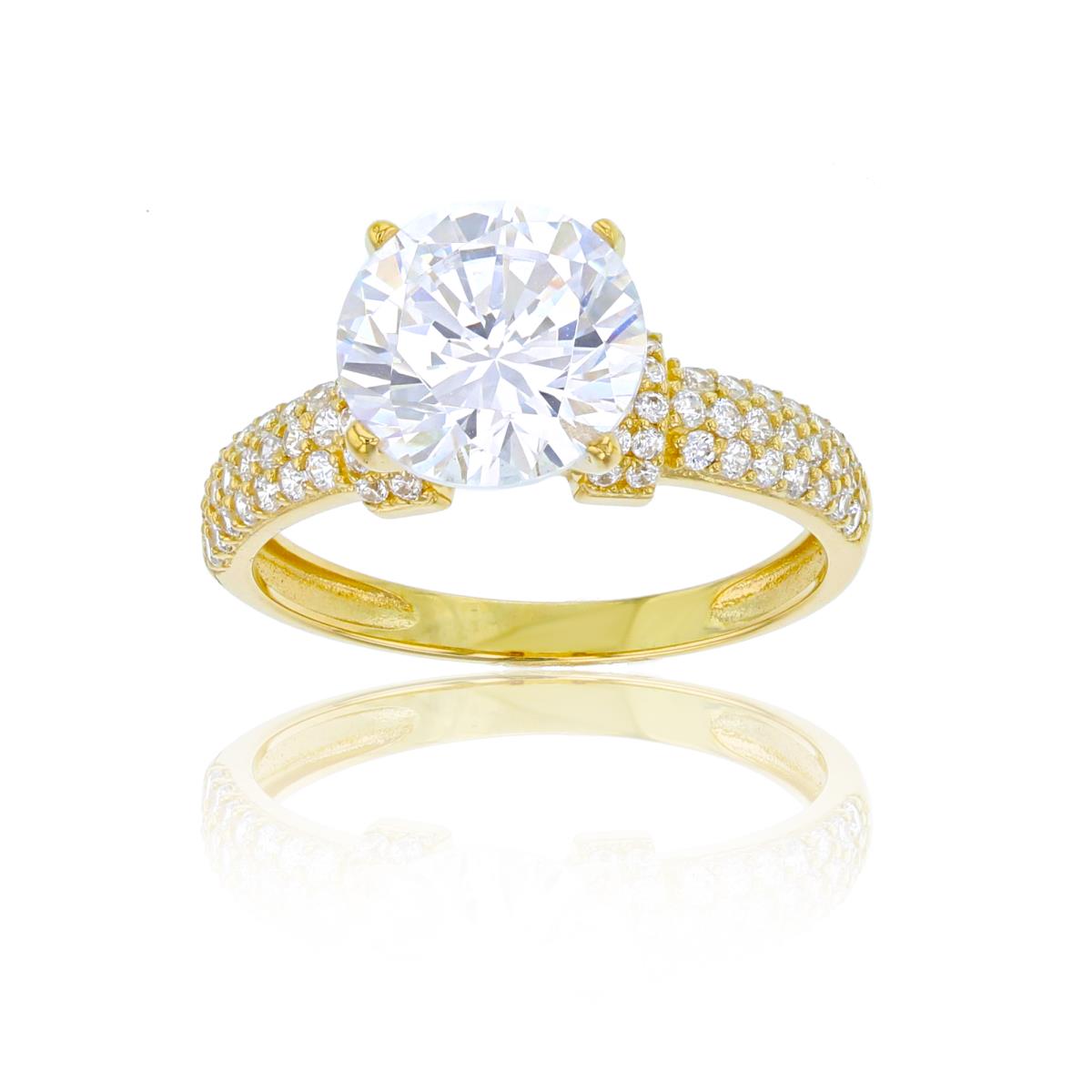 10K Yellow Gold 9mm Rnd CZ Micropave Head Top Engagement Ring
