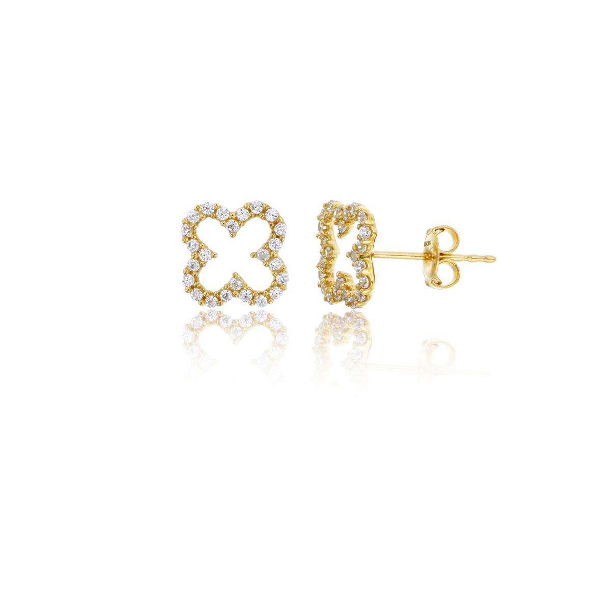 10K Yellow Gold Pave Open Clover Stud Earring
