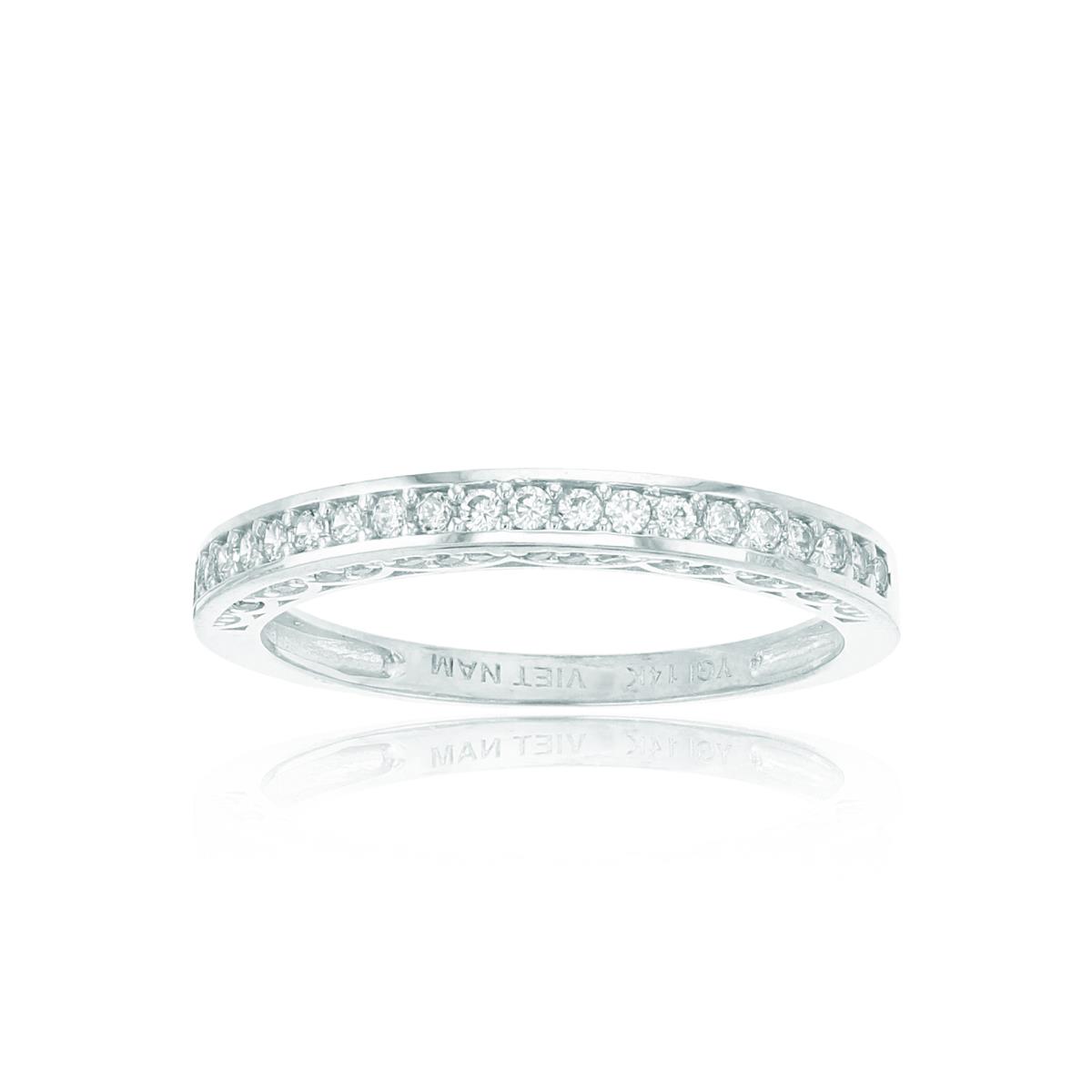 14K White Gold Yellow Rnd CZ Textured on sides Row Band Ring