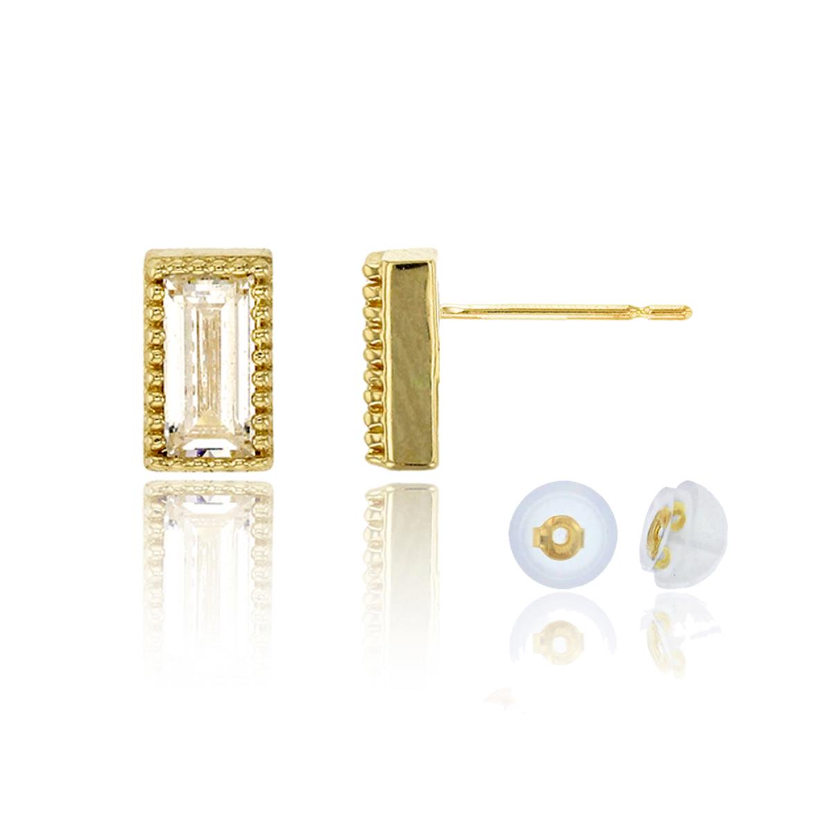 10K Yellow Gold Baguette Cut Stud Earring with Silicone Back