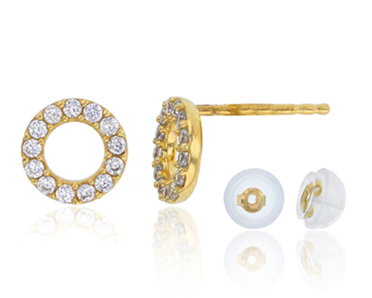 10K Yellow Gold Micropave Open Circle Stud Earring & 14K Silicone Bubble Back