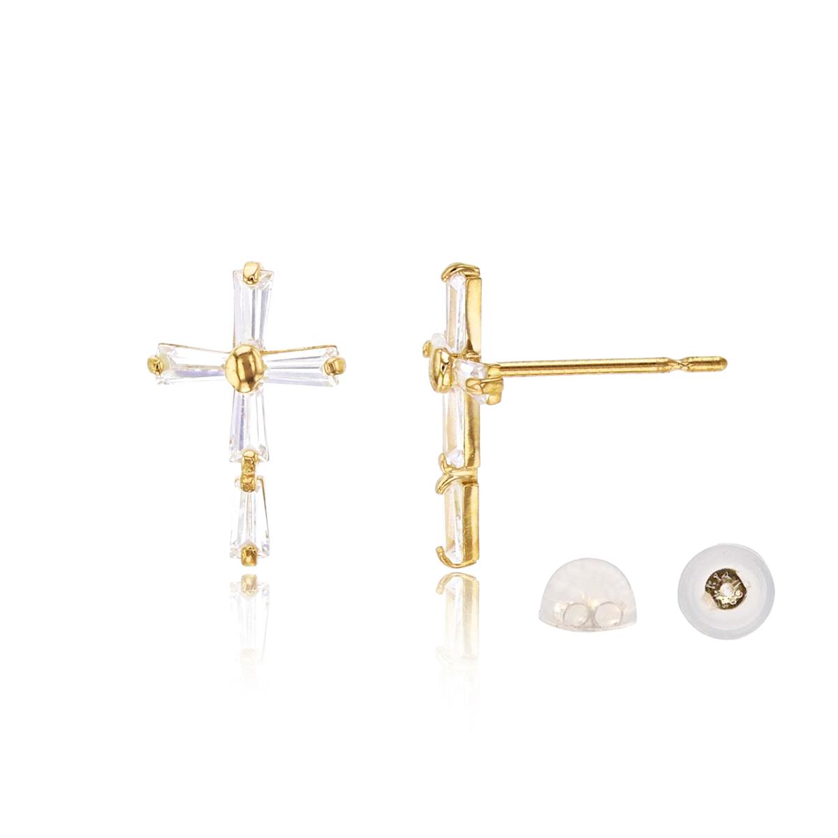 10K Yellow Gold Tape BG CZ Cross Stud Earring with Silicone Back