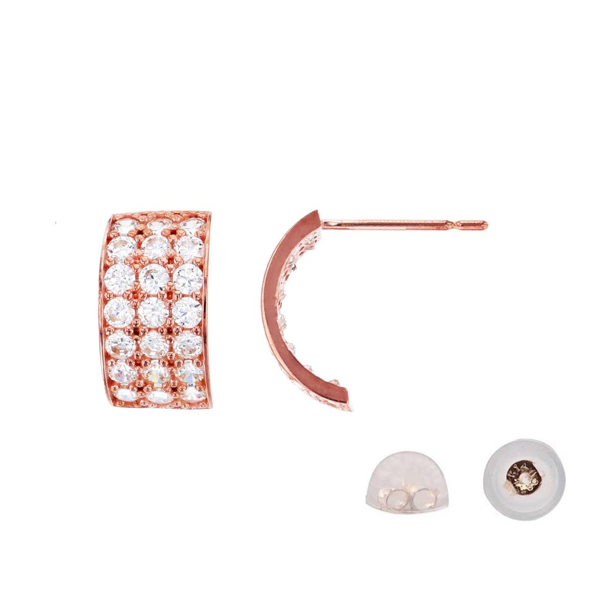 10K Rose Gold Rnd CZ Micropave  J-Huggie Earring with Silicone Back