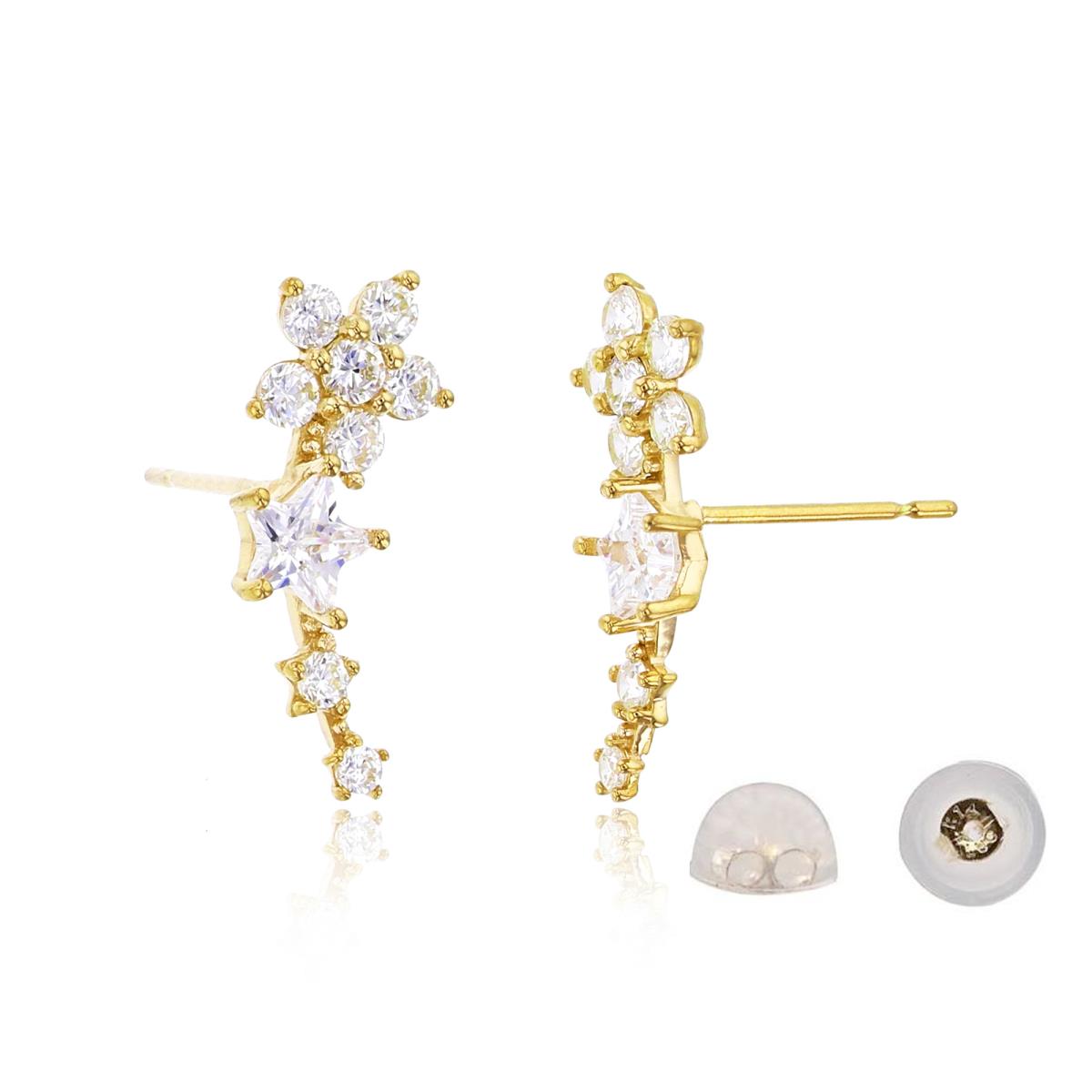 10K Yellow Gold Rnd & 4mm Star CZ Curve Ear Crawler with Silicone Back