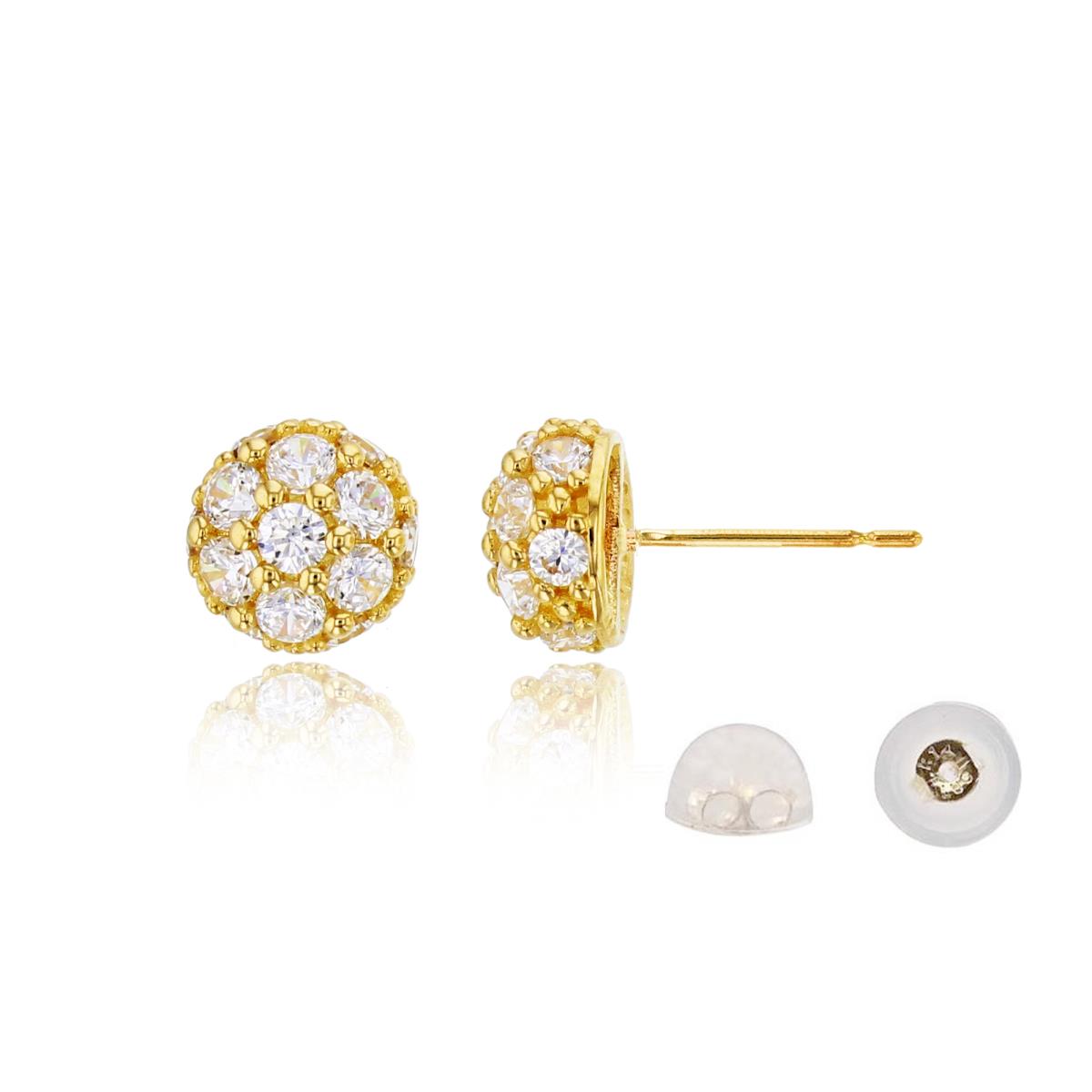 10K Yellow Gold Rnd CZ Flower Stud Earring with 10K Silicone Back