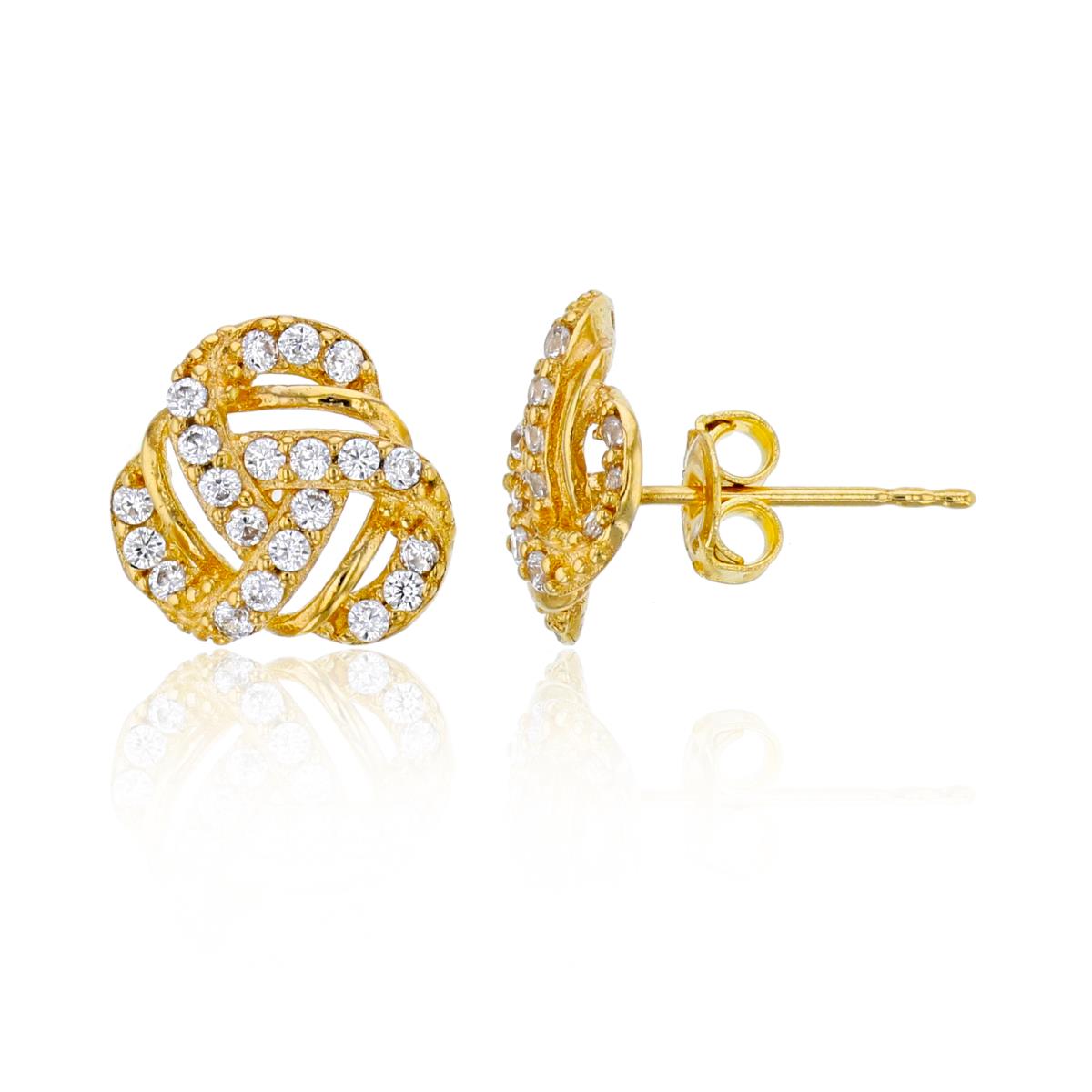 14K Yellow Gold White CZ Knot Stud Earring with 4.5mm Clutch 