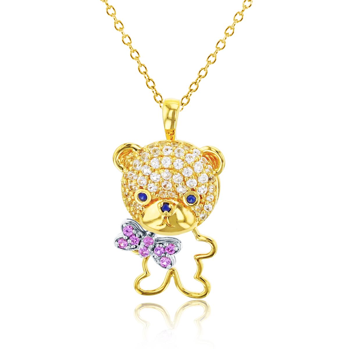 14K Yellow Gold Multicolor Bear 18"Necklace