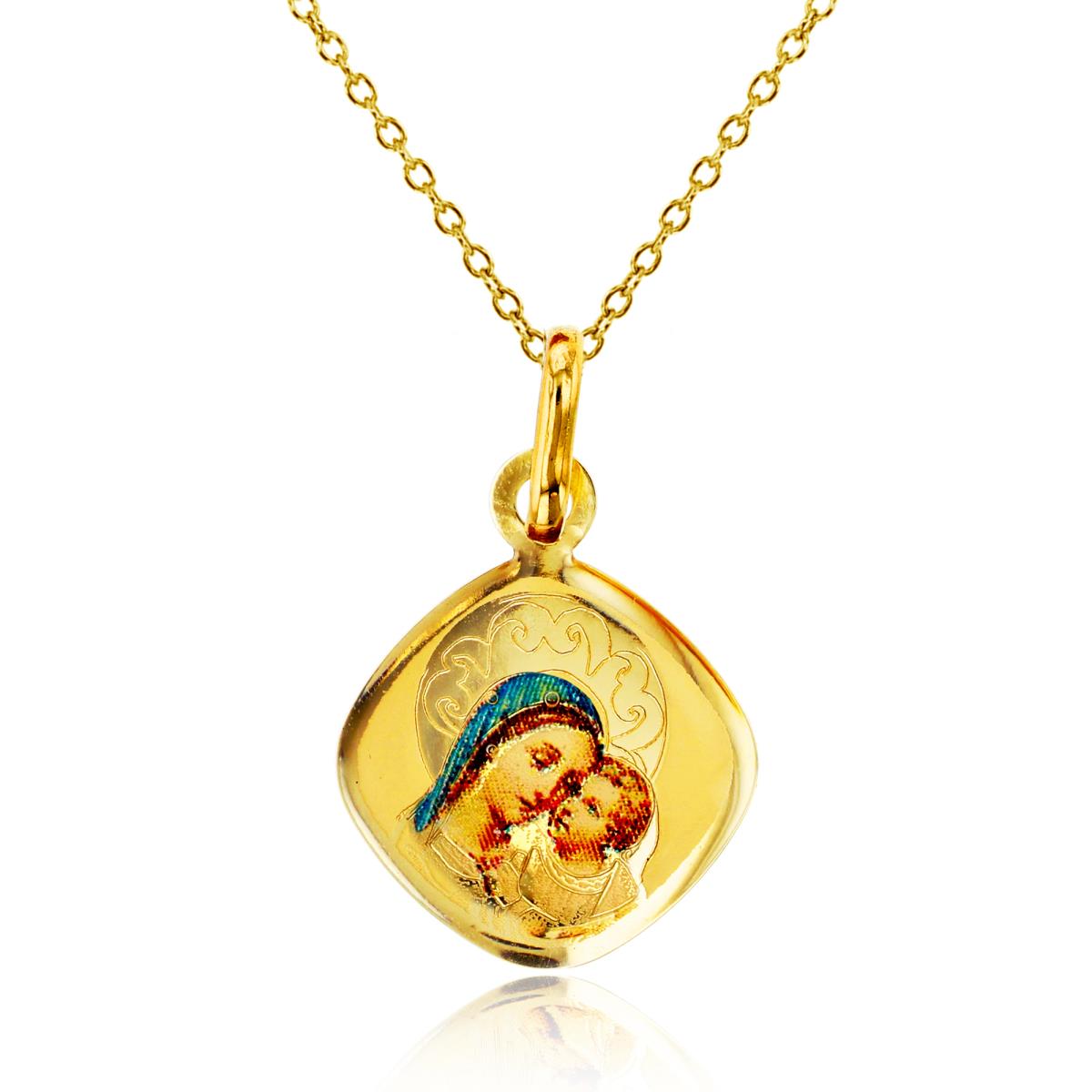 14K Yellow Gold Virgin Mary & Baby Jesus Image Rhombus Icon 18" Necklace
