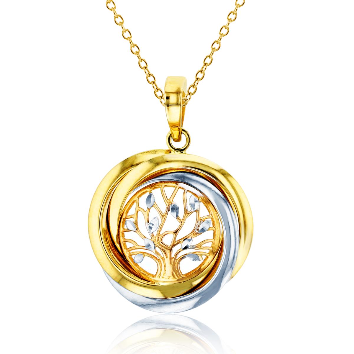 14K Tri-Color Gold Tree Of Life Circle 18" Necklace