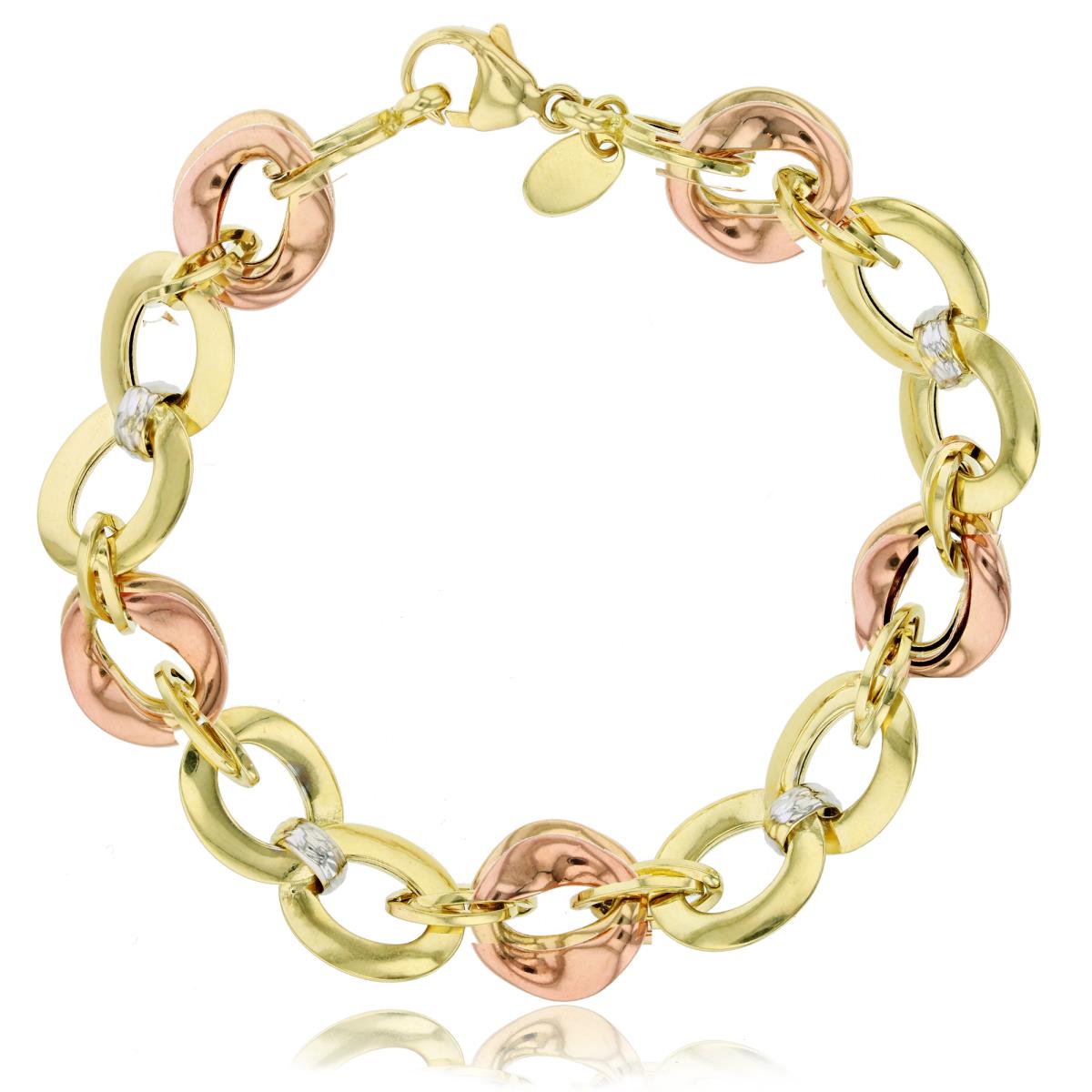 14K Tri-Color Gold Polished Oval Links 7.25" Bracelet