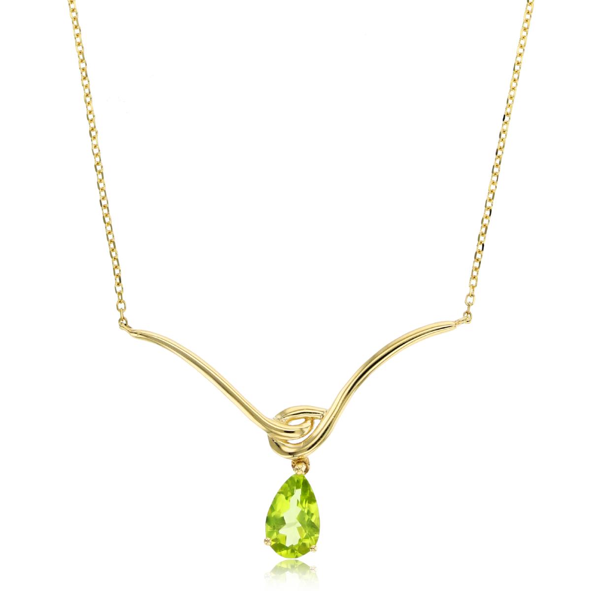 Sterling Silver Yellow 8X5mm PS Peridot Dangling Drop Y- 18" Necklace