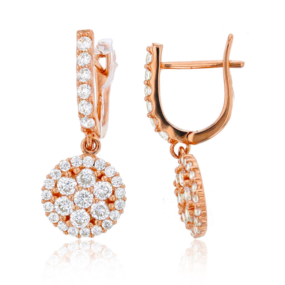 10K Rose Gold Rnd CZ Huggie Top & Circle Cluster Dangling Earring
