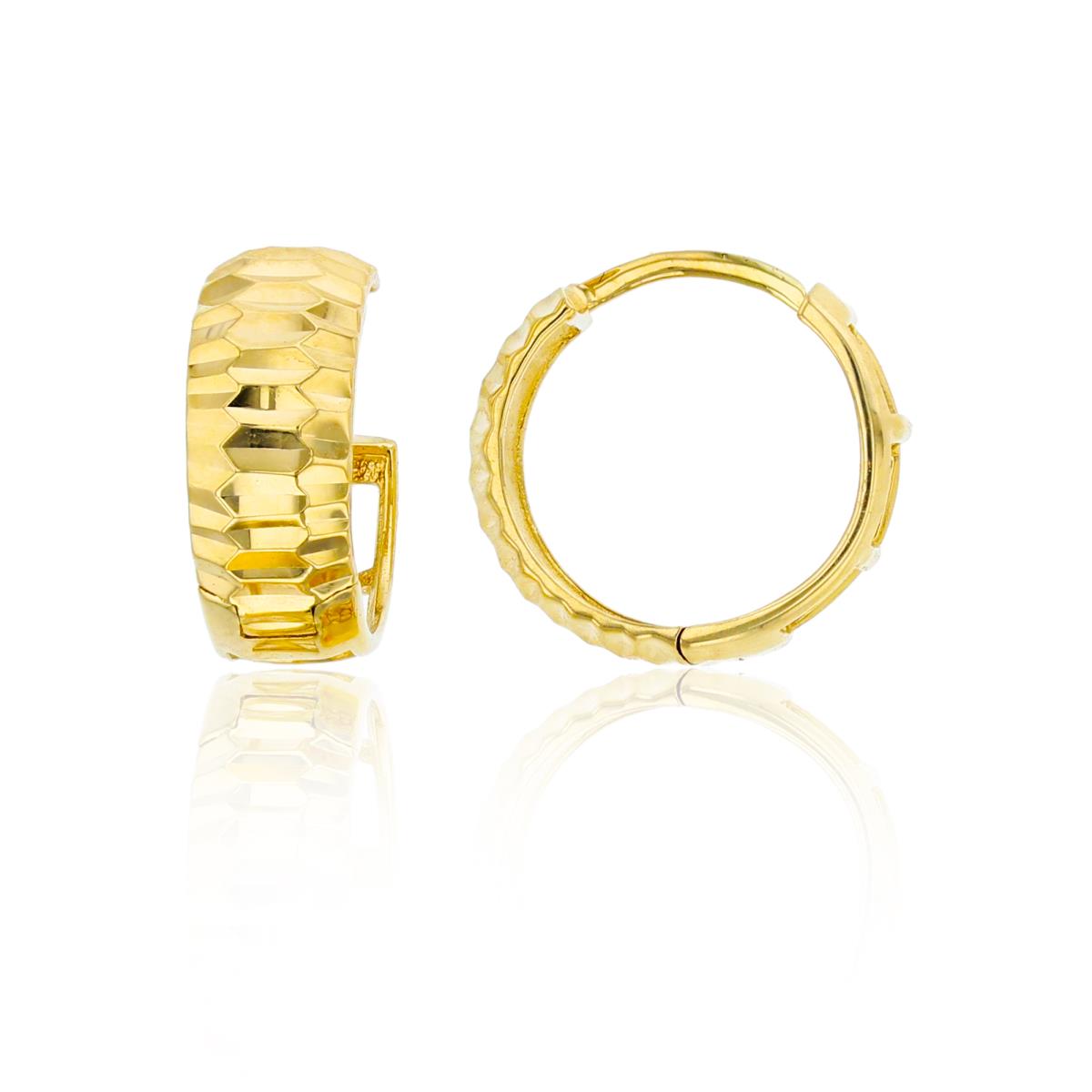 10K Yellow Gold  Diamond Cut 12X4.5mm Huggie Earring