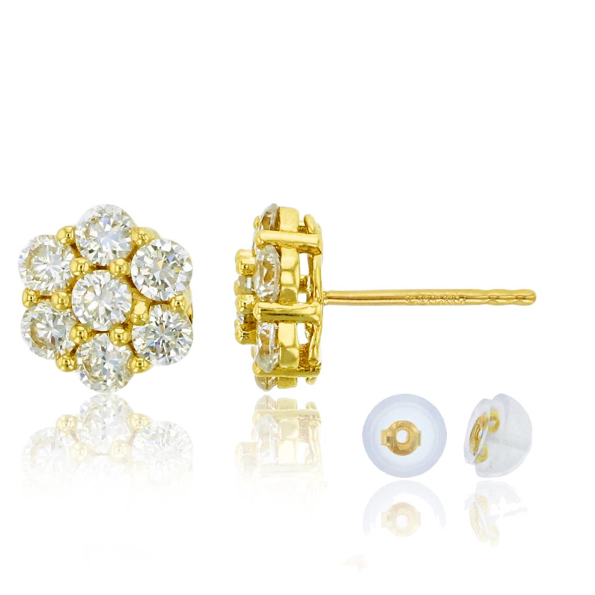 14K Yellow Gold Micropave 2.50mm Cluster Studs with Silicone Backs