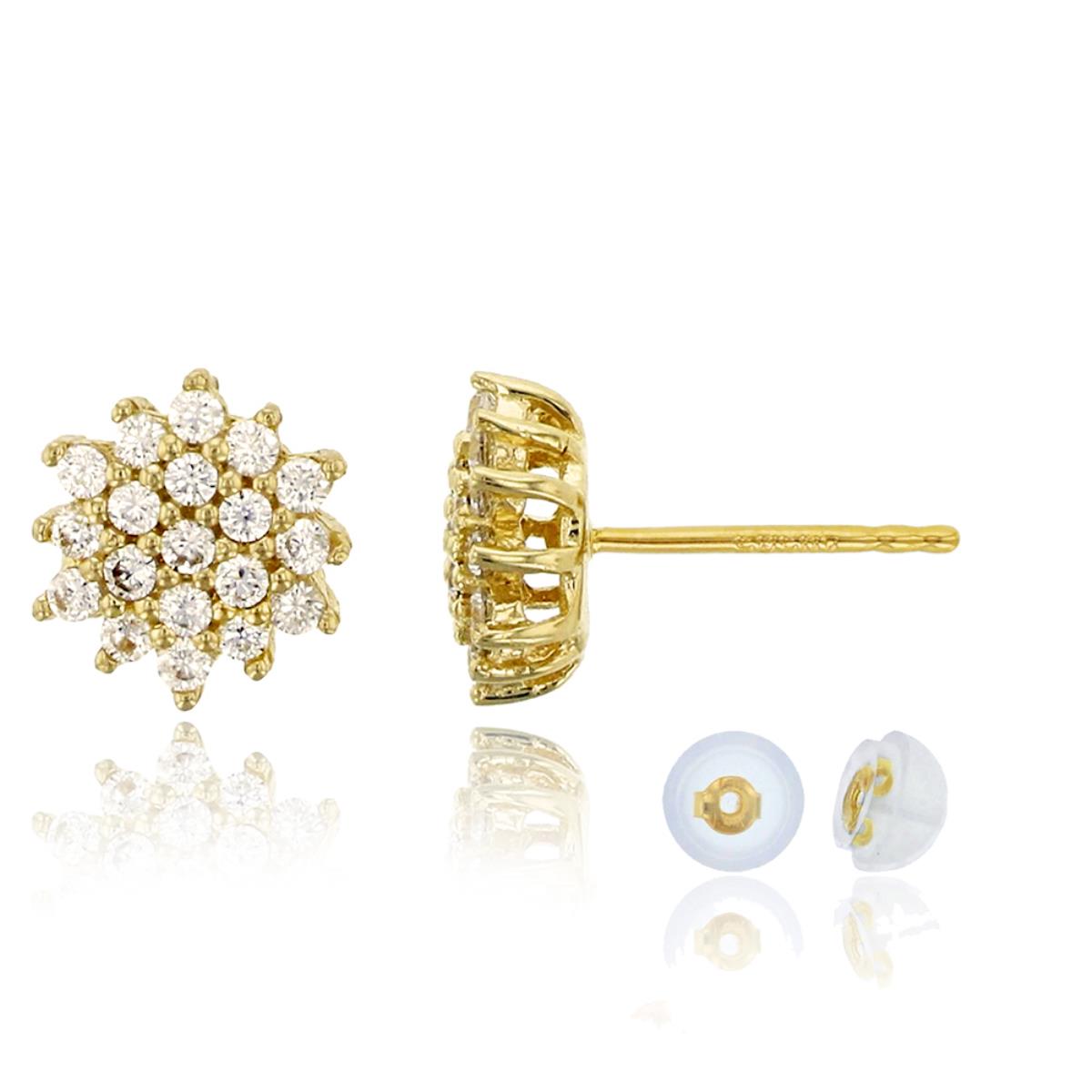 14K Yellow Gold Micropave Flower Studs with Silicone Backs