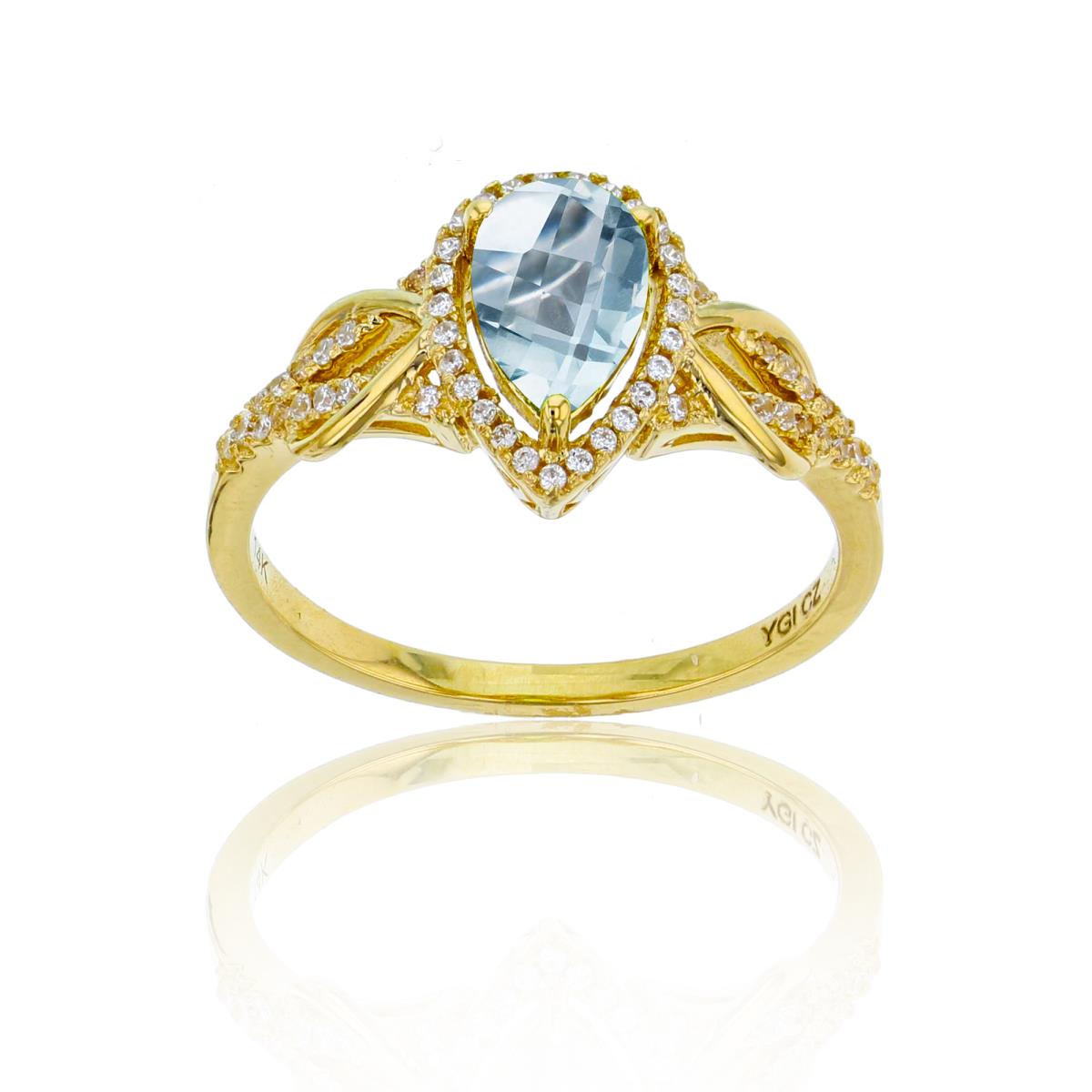 10K Yellow Gold 0.17CTTW Rnd Diamond & 8x6mm PS Aquamarine Knot Sides Ring