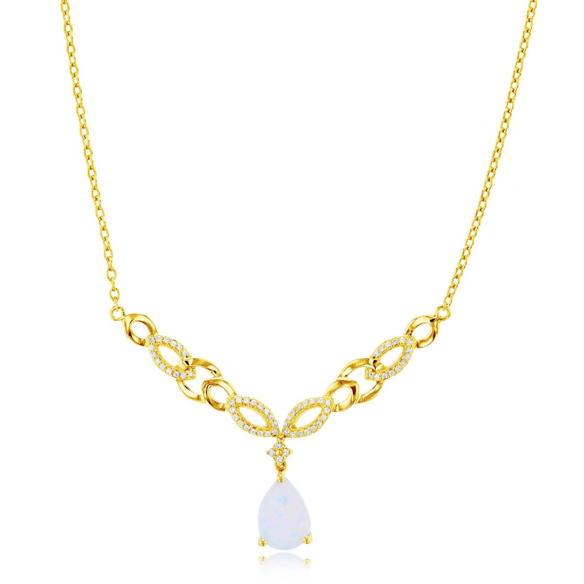 14K Yellow Gold 0.07 CTTW Diamonds & 10x7mm PS Opal Dangling 18" Y-Necklace