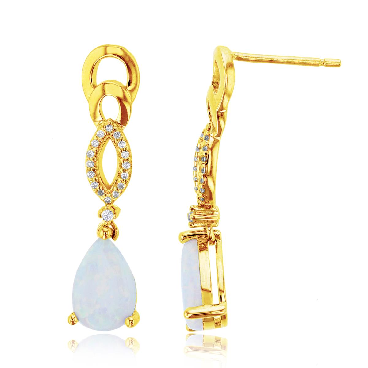 10K Yellow Gold 0.07 CTTW Rnd Diamonds & 9X6mm PS Opal Dangling Earring