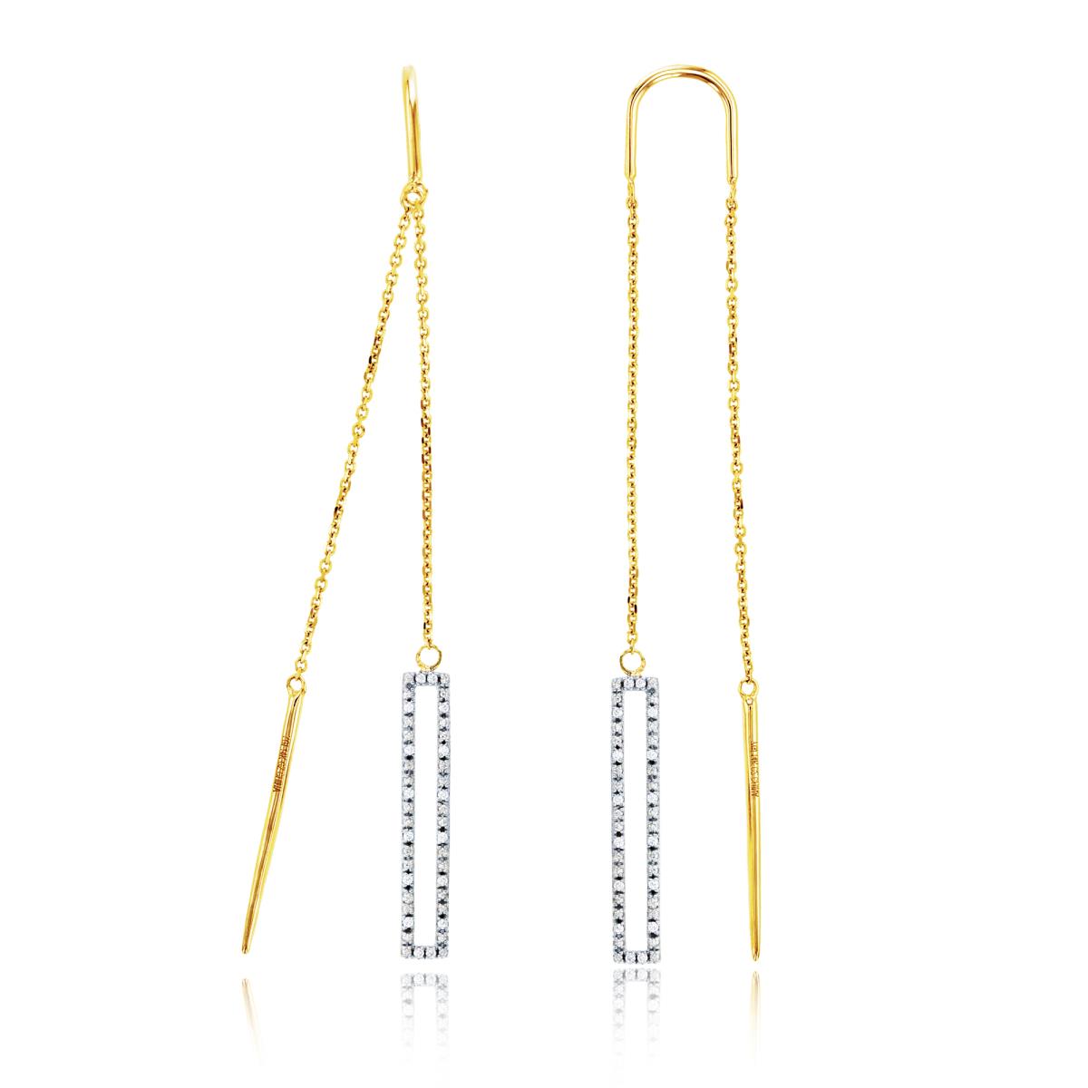 14K Yellow Gold 0.06 CTTW Rnd Diamonds Open Rectangle Bars Dangling on chain Earring
