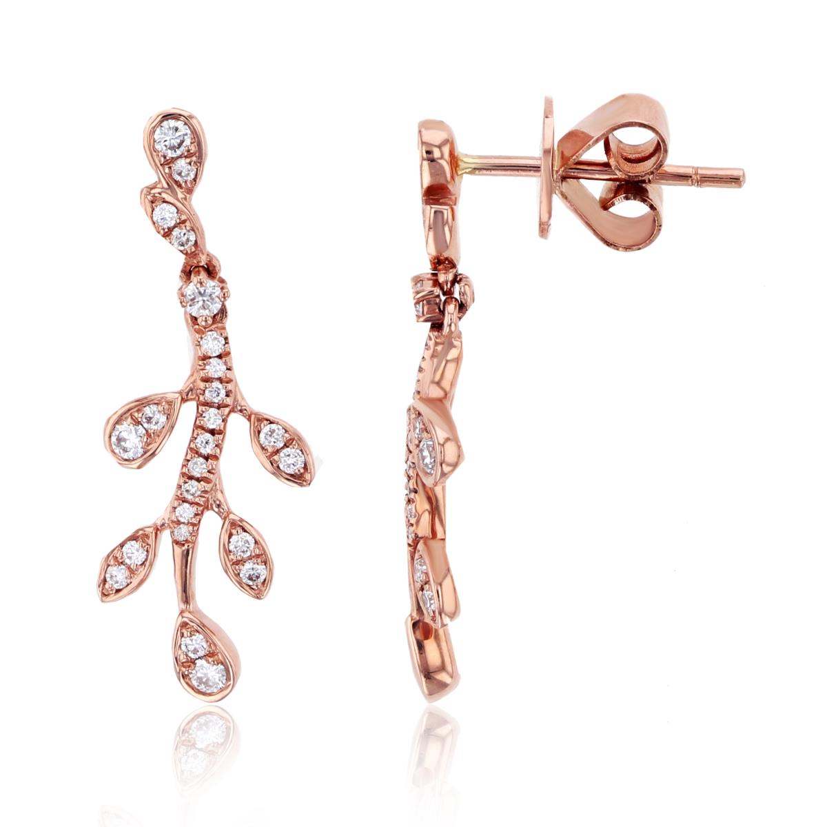 14K Rose Gold 0.15 CTTW Rnd Diamonds Leaves Vertical Earrings