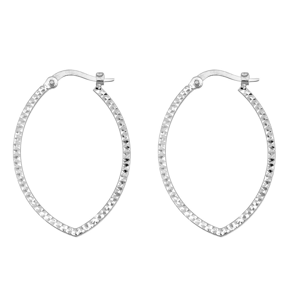 10K White Gold Diamond Cut Marquise Shaped Hoop Earring