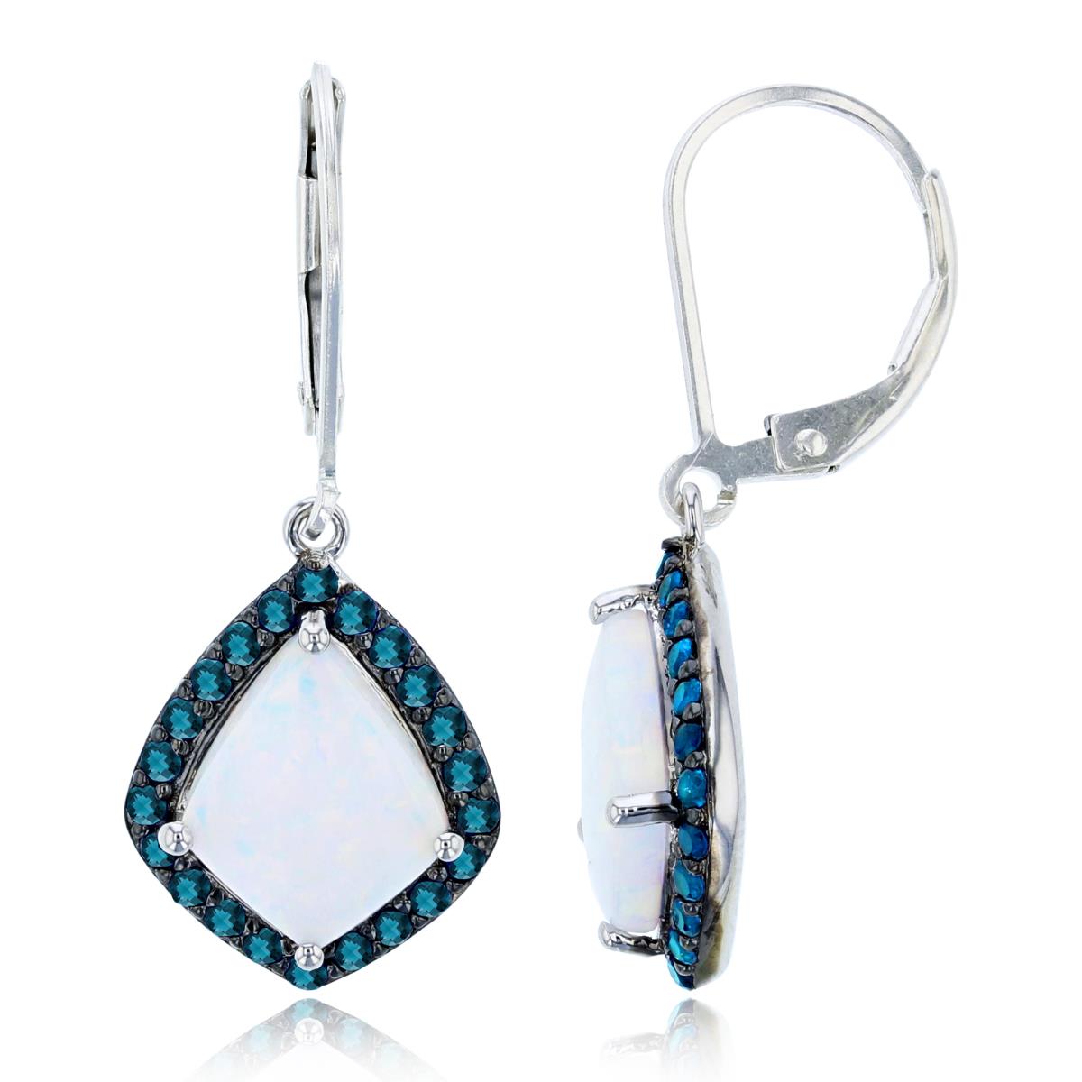 14K White Gold 11x9mm Kite Opal &1.5mm Rnd London Blue Topaz Kite Shape Earring